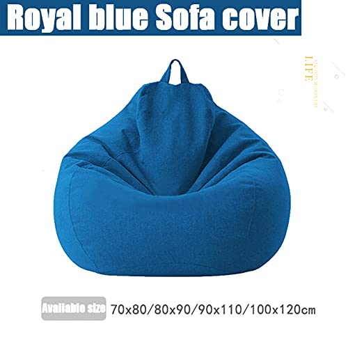 Koolouispoper Sofas Cover Puff Gigante Chairs Without Filler Linen Cloth Lounger Seat Bean Bag Pouf Puff Couch Tatami Pouf Salon Puff (80X90cm, Blue-Sofa Cover)