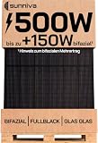 SUNNIVA® Solarpanel, 1x 500 W, FULL BLACK, Bifazial, Glas-Glas, N-Type Solarmodul, PV Module Solarpanel, PMax 500W (1x500W), für Balkonkraftwerk Solaranlage PV Panel Photovoltaik Solar Komplettanlage