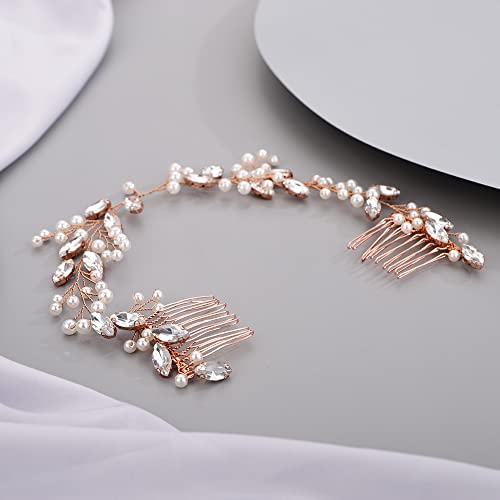 Peine para cabello con cristales y perlas, color rosa dorado miniatura 2