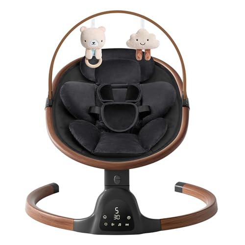 Baby Swings for Infants Electric Infant Swing with 5 Speed Modes 5-Point Harness 3 Timer Settings Built-in Songs & Bluetooth Portable Modern Swing for Indoor & Outdoor (Black)