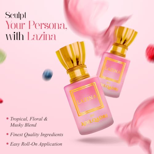 Image of Adilqadri Lazina Attar Roll-On for Men & Women | Non-Alcoholic Long-Lasting Fragrance | Mango, Floral, Woody, Amber, Musk & Vanilla Notes | Premium Attar Perfume | 5.5ML Pack