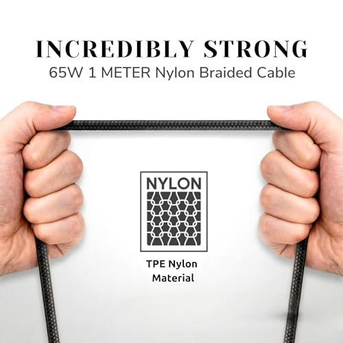 Image of PHILIPS DLC4130CB /94 65W Type-C to Type-C Fast Charging Cable (1m, Dark Slate) | Nylon Braided | Compatible with iPhone 15+ Series, USB-C iPad Models, Samsung Galaxy & All Type C Devices