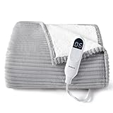 Bedsure GentleSoft Heated Blanket Electric Throw - Soft Ribbed Flannel Electric Blanket, Heating with 4 Time Settings, 6 Heat Settings, and 3 hrs Timer Auto Shut Off (50x60 inches, Light Grey)