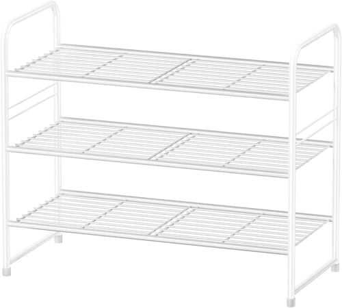 Image of Simple Shoe Rack, 3 Tier Heavy Duty Metal Shoe Shelf 27 Inch Wide, White