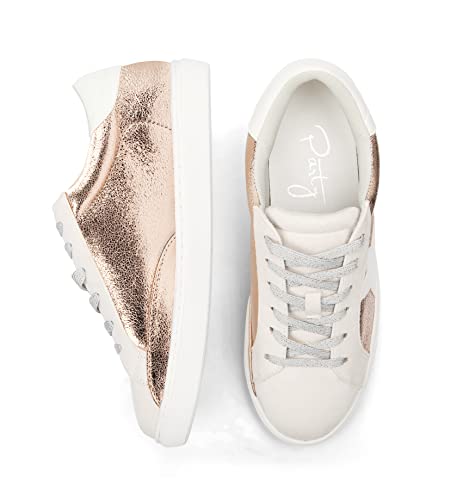 Image of PARTY Women's Fashion Sneaker Lace Up Low Top Comfortable Cushioned Walking Shoes,Podcast,Rose Gold,6.5