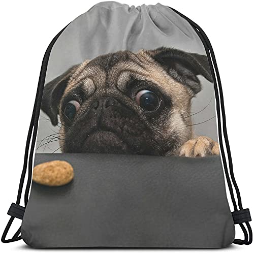 Beabes Art Cute Pet Drawstring Bags Backpack Bag Dog Lovely Animal Little Puppy Art Funny Pug Face Eyes Fashion Design Cookie Sport Gym Sack Drawstring Bag String Bag Yoga Bag for Men Women