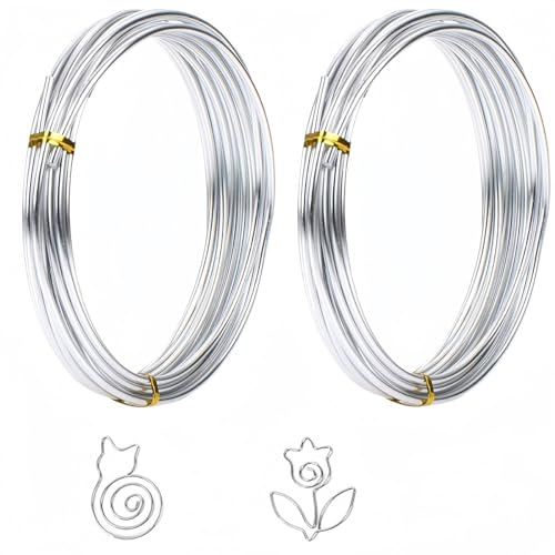2 Rollos Alambre de Aluminio 0.8 mm*10m, Alambre para Joyeria, Flexible y Moldeable Alambre, para Manualidades Fabricación de Joyas, Modelado de Floristería de Jardín
