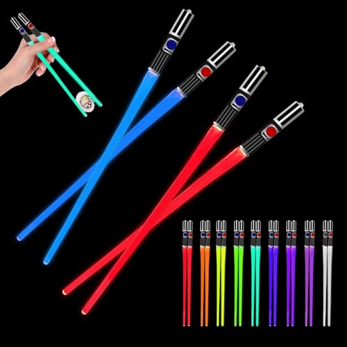 KBIBCK 2 Paar Leuchtende Essstäbchen Lightsaber Chopsticks LED Essstäbchen Wiederverwendbar Lichtschwert Chopstick mit 9 Farbmodi BPA Frei Lichtschwert Essstäbche für Zuhause Parteien Sushi (C)