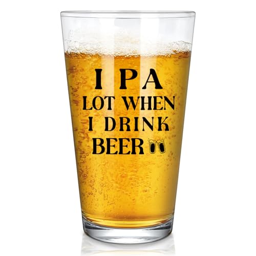 Futtumy Beer Gifts for Men, 15oz IPA A Lot When I Drink Glass, Gift for Lovers Men Women Dad Boyfriend Hubby Friends Uncle Brother, Novelty Beer Pint Glasses for Christmas Birthday Retirement