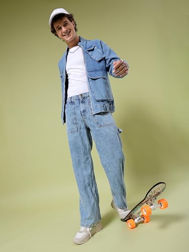 Image of The Indian Garage Co Men Baggy Solid Mid-Rise Stretchable Jeans