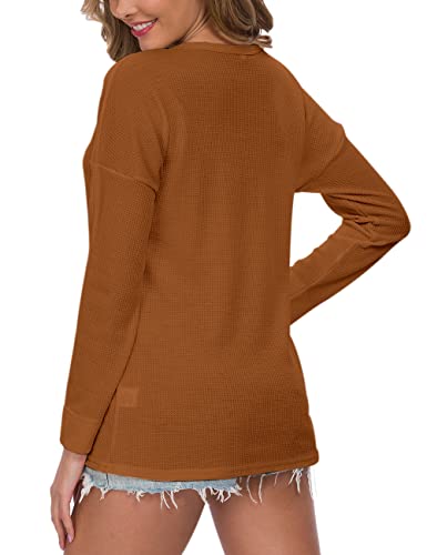 Image of MOLERANI Womens Long Sleeve Waffle Knit Henley Shirts Tunic Tops