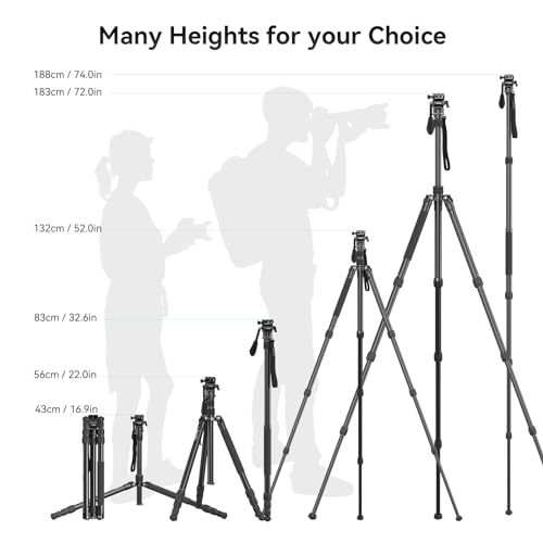 Image of SmallRig 72 inch Video Tripod Monopod with Fluid Head, Aluminum Camera Tripod, 360 Panorama Ball Head for Travel, Video, Live Streaming, Vlogging, Adjustable Height from 16.5 inch to 72 inch - 3760