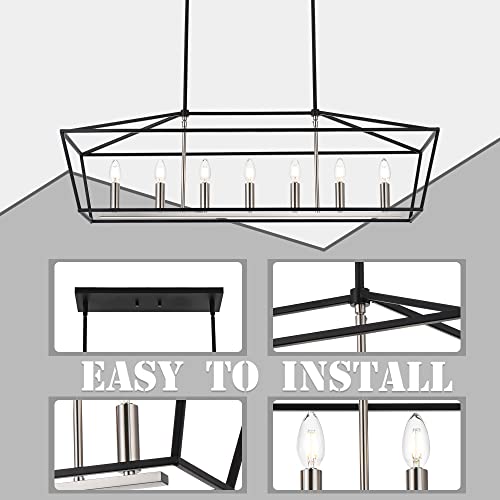 Melucee Large Chandelier With Adjustable Chain 7-Light Farmhouse Rectangle Dining Room Light Fixtures Black And Brushed Nickel Island Lighting For Kitchen Hallway Living Room, E12 Base #TOP5