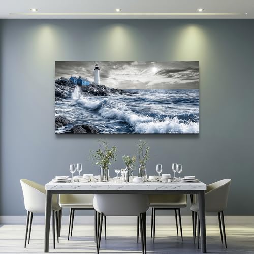 ZUITINGHUA Large Wall Decor For Living Room Canvas Wall Art For Office Modern Wall Decorations For Bedroom Wave Landscape Painting Watch Tower Pictures Artwork Room Home Decor 24x48 In
