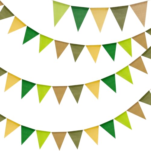 G2PLUS Vert Sauge Fanion Jute Guirlande Fanions Toile de Jute,12M avec 36PCS Drapeau Triangulaire en Lin Imitation Résistant aux Intempéries pour Chambre...