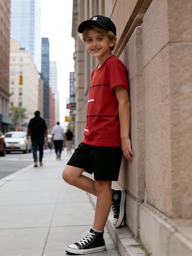 Image of 4-8T Toddler Boys 2-Piece Summer Casual Outfit Striped Print Short Sleeve T-Shirt & Shorts Set