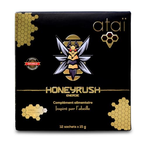 HONEY RUSH | TONUS HOMME | VIRILITÉ ENDURANCE | Miel, gélée royale, Guarana, Maca, Zinc, Vitamines B6,B12,C | Soutient les capacités intimes | 12 Sachets...