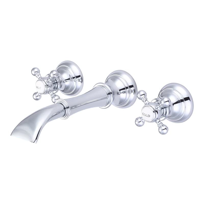 Water Creation Wall Mount Cross Handles Brass Lavatory Faucet in Chrome