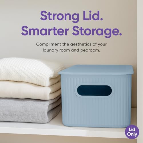 Image of Superio Ribbed Collection - Decorative Plastic Basket Open Home Storage Bins Organizer, Blue (Parent) Container Boxes for Organizing Closet Storage Bins for Shelves (Lid - Medium (5 Liter), 2 Pack)