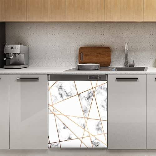 Goldene geometrische Geschirrspüler-Magnetabdeckung, Marmortextur, magnetische Dekorplatte, Magnet-Stiker für Kühlschrank, Küche, Dekoration, Tür, magnetischer Aufkleber, 58,4 x 66 cm