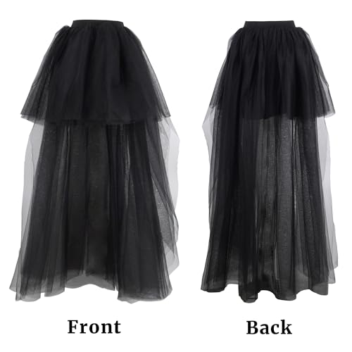 Women's Gothic High Low Tulle Skirt - 5 Layer Black Dovetail Mesh Skirt with Satin Lining for Party, Prom, Evening4