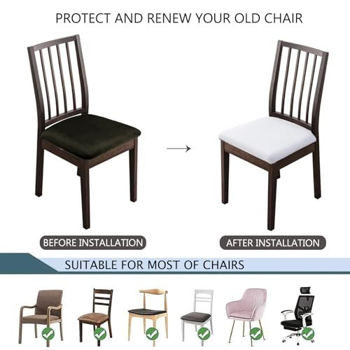 Protector elástico de asiento para comedor y fundas de sillas blancas en pack de 4 6