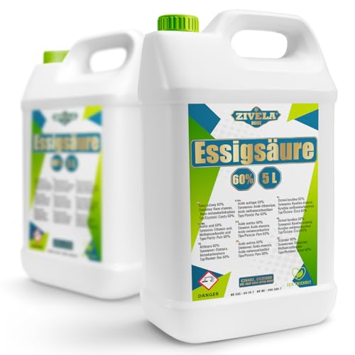 10 l d'acide acétique 60 % de qualité supérieure | 2 x 5 l d'essence de vinaigre 60 % de qualité alimentaire 10 kg | Vinaigre de haute pureté pour des applications...