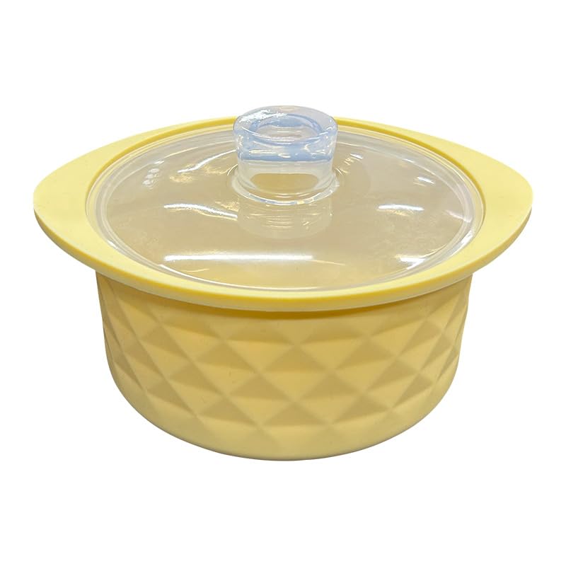 30oz Microwave Silicone Steamer, Oven & Safe to 482°F, Easy Clean, Microwave Pot with Handle & Lid, Korea Design 100% Grade Bowl (yellow 900ml)