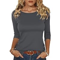 Totatuit Damen T Shirt Langarmshirt mit Bateau-Ausschnitt und 3/4 Ärmeln Figurbetontes Oberteil Basic Stretch Oberteile Slim Fit Elegantes Top Baumwolle Grau S