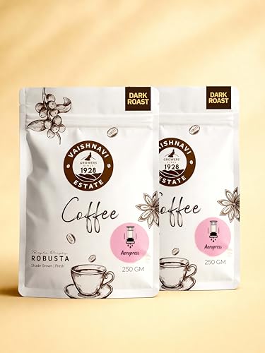 Image of Vaishnavi Estate's Dark Roast Robusta Coffee | Single Origin | Shade Grown | Freshly Roasted & Ground | Aeropress - (250g, Pack of 2)