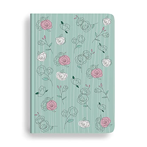 Image of Factor Notes Hardbound Notebook: 100 GSM Ivory Shade Paper, Lay-Flat Journal Diary, 3 Bookmarks, Inner Pocket, A5 Size, 200 Pages (The Pastel Mint Roses - Dot Grid)