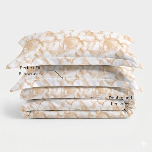 Image of VELOURA - The Signature of Sleep. Tie-Dye Bedsheet Set, 100% Cotton, King Size 108x108 Inches, 300 Thread Count, with 2 Pillow Covers, Yellow