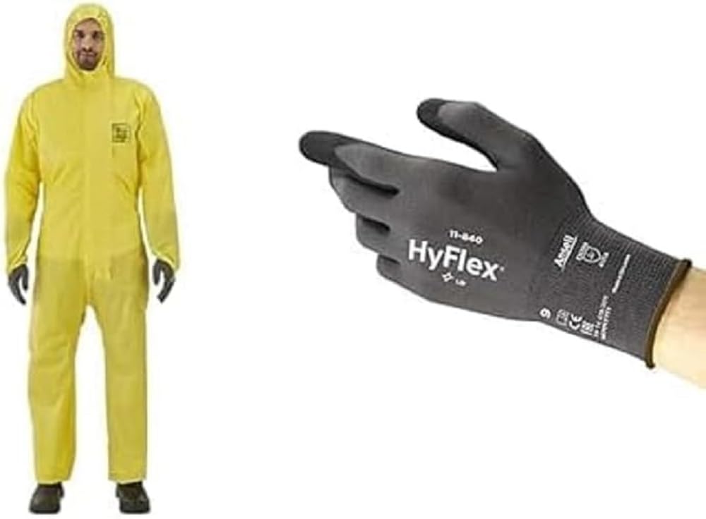 AlphaTec 2300 Model 132, Disposable Work Overall with Hood, Chemical Protection Type 3/4/5, Waterproof Coverall Suit, Industrial Safety Workwear, Men Women, Yellow