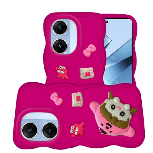 Image of AESTMO Back Case Cover for Vivo V29E 5G | 3D Cute Fun Cartoon Characters | Anti Slip Grip Cute Wave Curly Frame Shape | Full Body Protection Back Cover for Vivo V29E 5G (Pink)