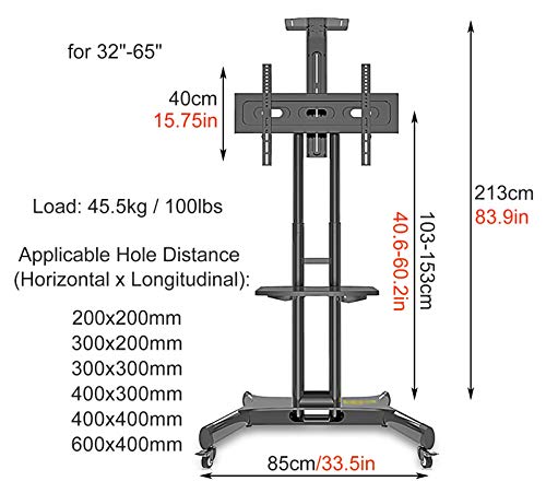 Soporte móvil para TV de 32 a 65 pulgadas, ajustable en altura miniatura 4