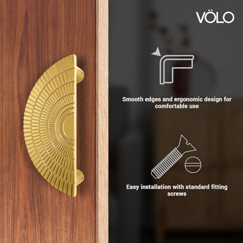 Image of VOLO Main Door Handle - Zinc Alloy Pull Handle for Wooden, Glass & Metal Doors, Suitable for Home, Office & Hotel Entryways (Model: S-626, Pack of 1 Set) (Gold, 160MM (8 Inch))