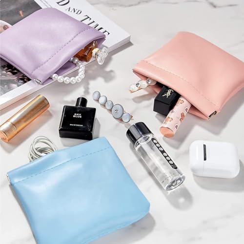 Image of Mini PU Leather Storage Pouch Pocket Organizer for Earbuds Charging Cable Keys Lipstick Coins Soft Portable Travel Carry Bag Slim Waterproof Accessory Holder for Purse Backpack Car Office (1)