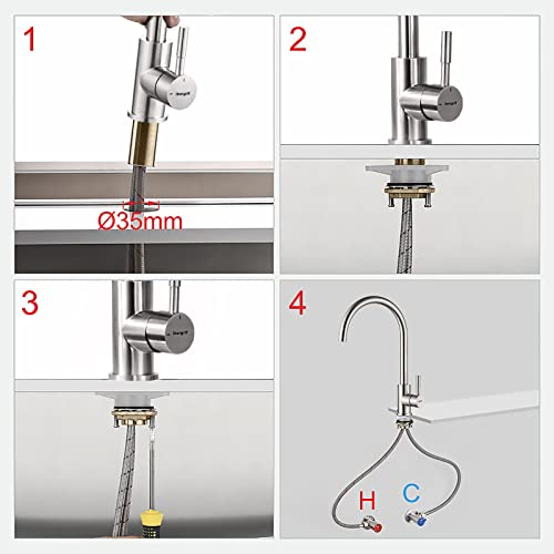 Ibergrif M22110, Edelstahl Küchenarmatur, Einhebel Wasserhahn für Küche mit hoher Auslauf 271 mm, Matt, Grau – Ansicht 6