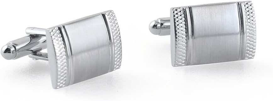 Plain Brushed Metal Cufflinks Rectangular French For Men