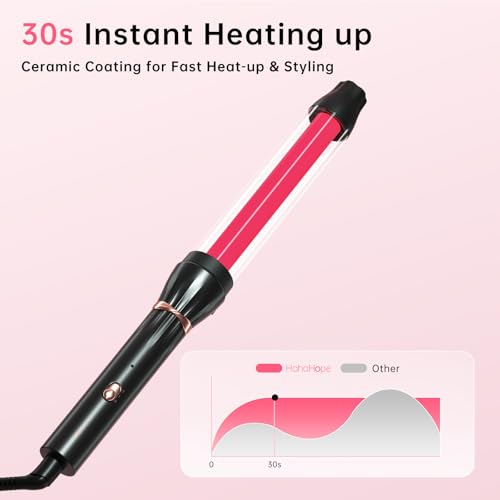 Image of Hahahope 1 1 /4 Inch Curling Wand for Bouncy Beach Waves, Extra Long Ceramic Barrel Curling Iron for Long Hair, Global Voltage with 2 Temperature Settings