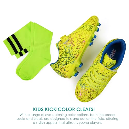Image of brooman Kids Firm Ground Soccer Cleats Boys Girls Football Cleats with Soccer Socks