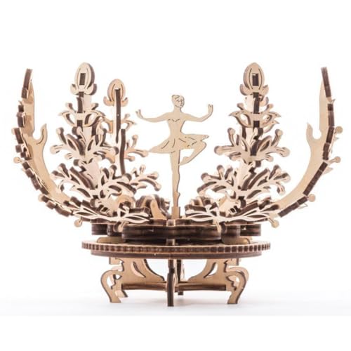 UGEARS Rompecabezas 3D de Flor mecánica - Kits de Modelos Decorativos - Сonstrucción con pétalos Que se abren y Soporte de Bailarina - Rompecabezas de Madera 3D para Adultos- 101 Piezas