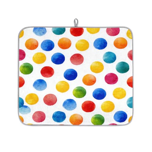 Axurera Tapete de secado de platos de lunares coloridos de acuarela para encimera de cocina, tapete escurridor de platos absorbente, lavable, almohadilla de secado de platos para estantes de drenaje
