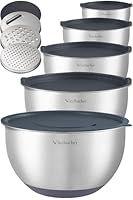 Winzbacher Set di ciotole in acciaio INOX con coperchio [set da 5] 1 l + 1,5 l + 2,5 l + 3,5 l + 4,5 l | ciotola per mescolare, ciotola per insalata, set di ciotole, | antiscivolo | impilabile | con