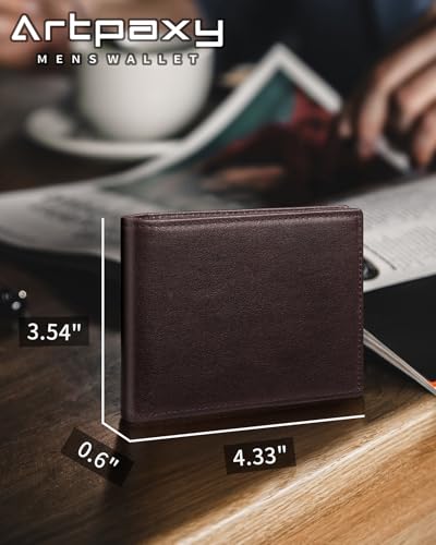 Image of Artpaxy Mens Wallet Bifold Genuine Leather RFID Blocking Wallet for Men with 1 ID Window 15 Card Holders 2 cash pockets 1 Gift Box