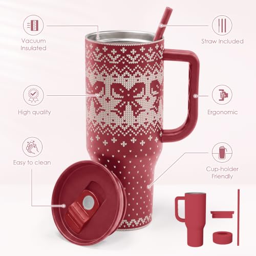 Image of Christmas Bow Stainless Steel Slider Tumbler with Handle 40 Ounces with Lid, Travel Cup, Insulated Bottles for Girls Women