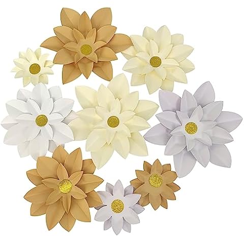 Mybbshower Paper Flower for Party Backdrop Home Decoration Pack of 9 (White & Beige Party) Cover