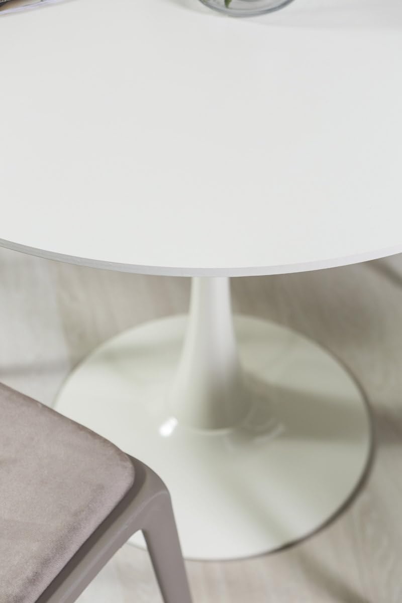 Tavolo tondo tulip da interno, diametro 90 cm, 4 persone cucina/sala da pranzo/ufficio, stile classico moderno con top MDF effetto legno e base in metallo verniciato opaco Orlando (Bianco)