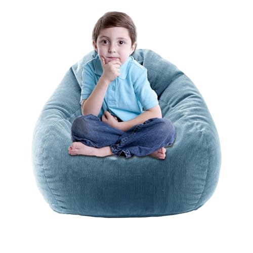 Lpmoera 3Ft Bean Bag Chairs For Kids/Teens With Memory Foam Filling Bean Bag Sofa With Handle Ultra Soft Washable Corduroy Fabric Lazy Sofa For Living Room Bedroom College Dorm Blue cover