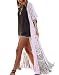 Bsubseach Women's Sexy White 3/4 Sleeve Lace Tassel Fringe Kimono Cardigan Long Swimsuit Bikini Cover Up